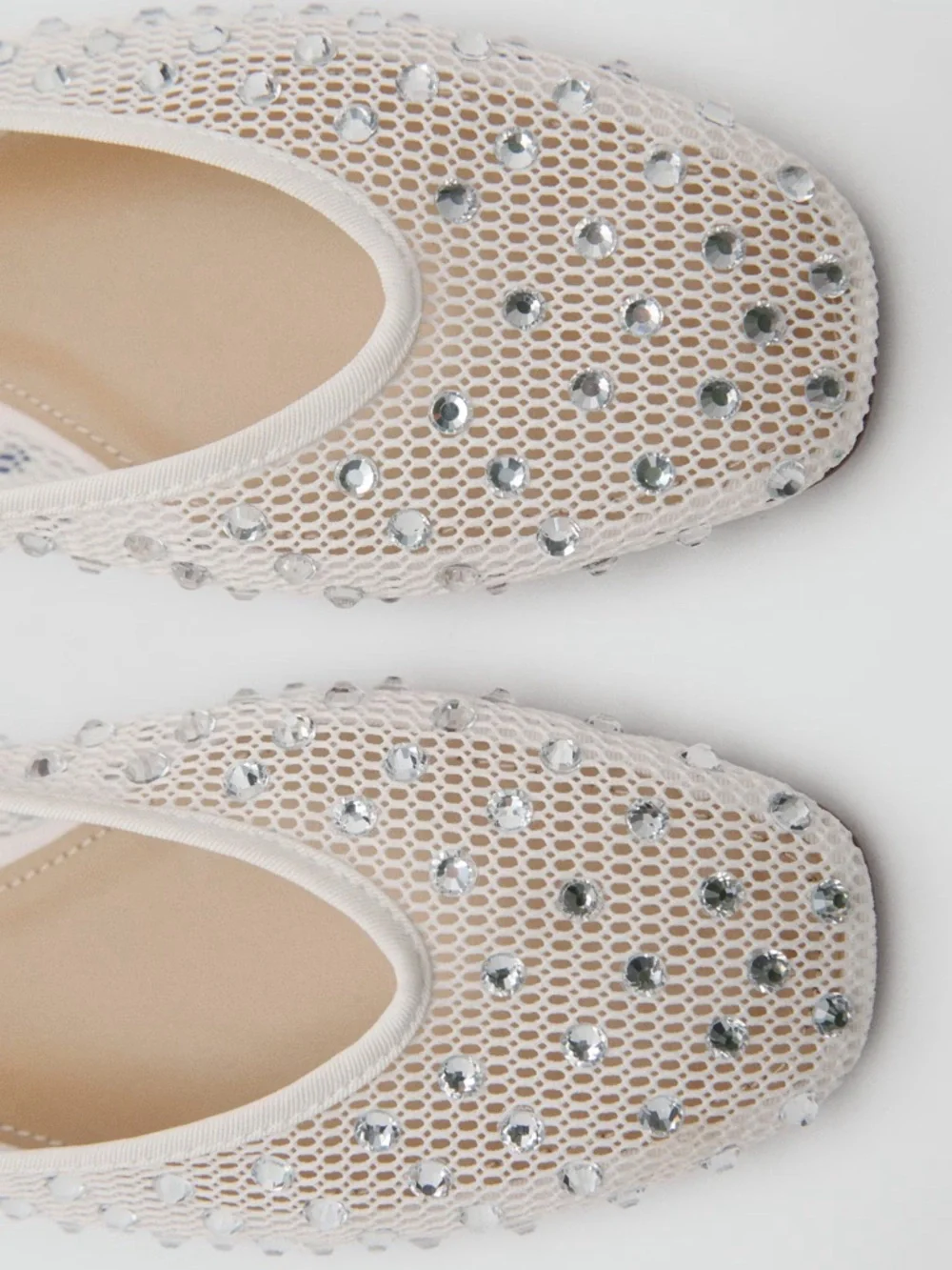 Mango White Mesh Ballet Flats with Crystal Studs - Picture 1 of 3